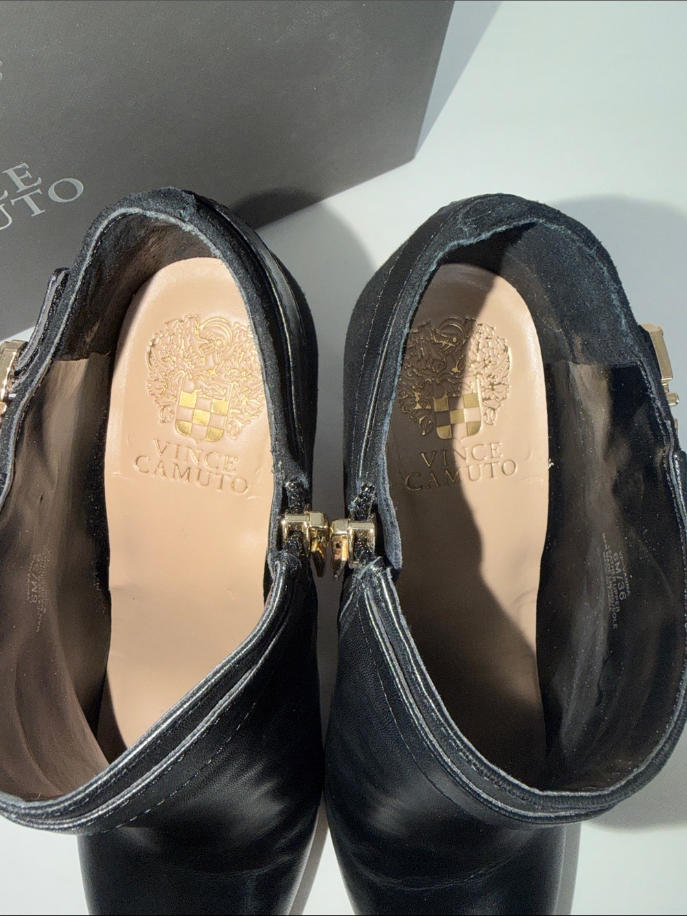 Vince Camuto Black Leather Ankle Booties with Gold Hardware-Sz 6/36 - Picture 5 of 9